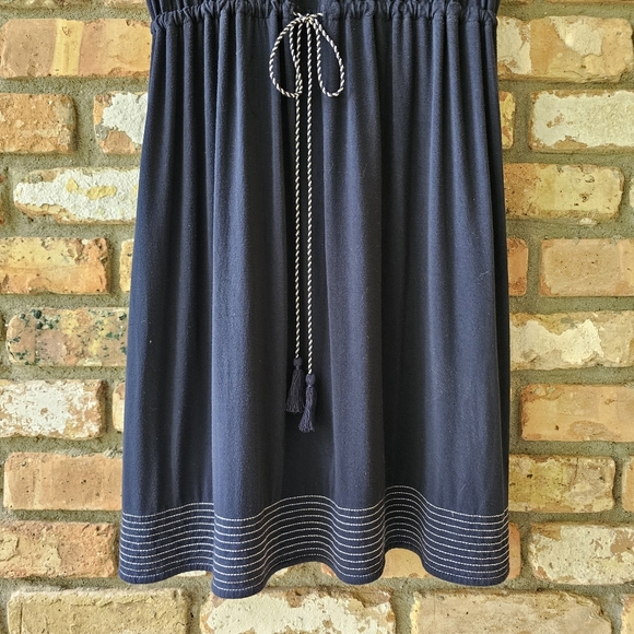 Navy Blue Short Sleeve T-shirt Dress with Drawstring Waist - Picture 8 of 11